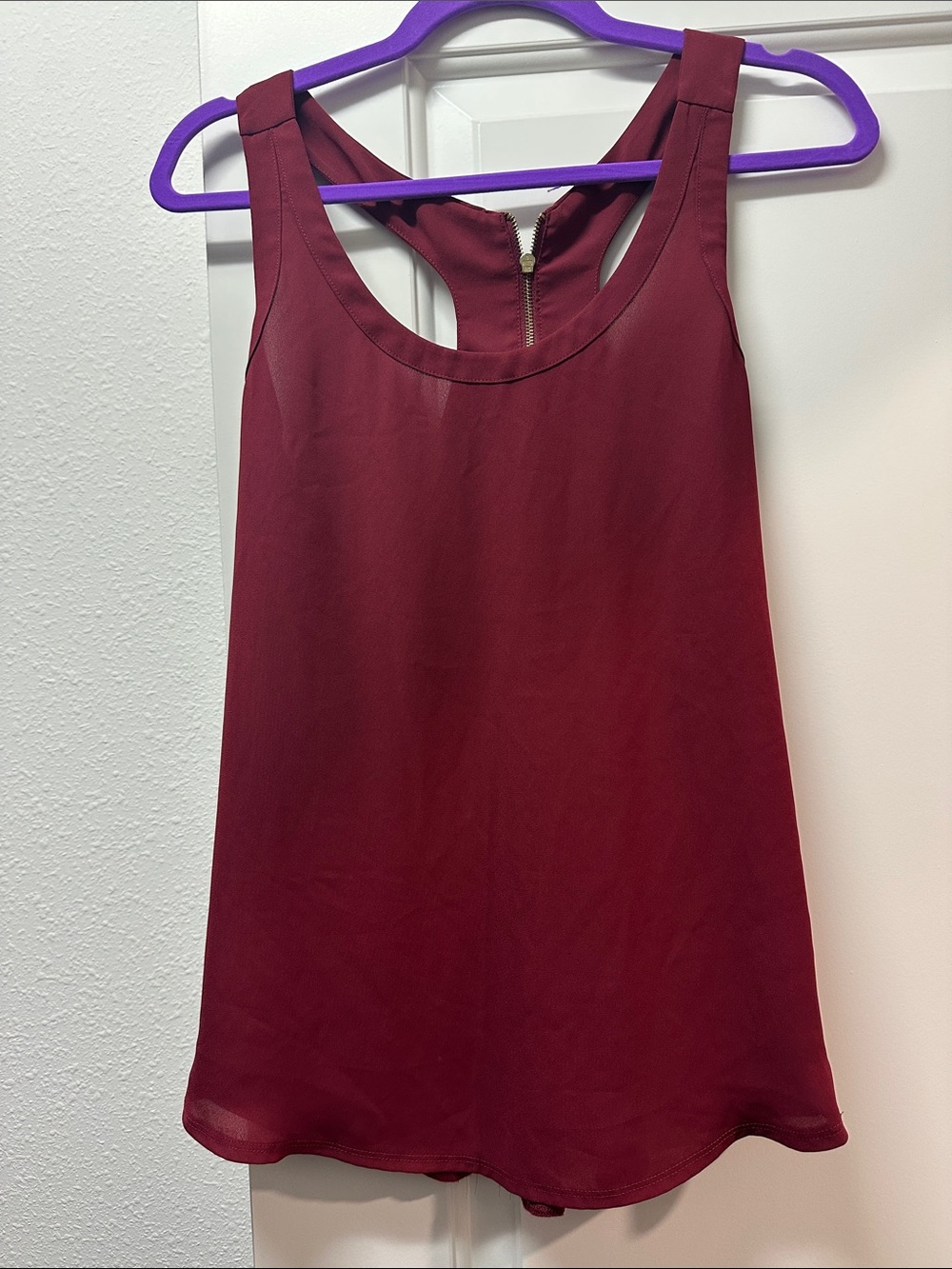 Express Sheer Burgundy Racerback Tank with Back Zip